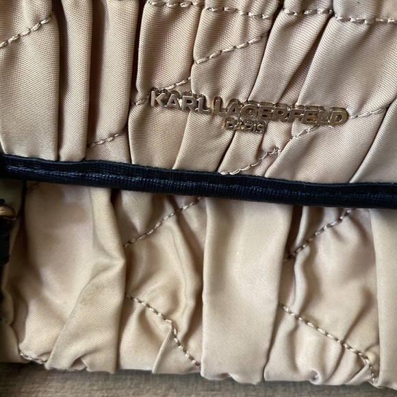 Karl Lagerfeld Kourtney Nylon Leather Messenger Crossbody Sand Black - Picture 2 of 9